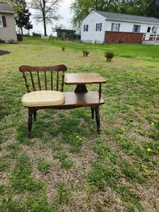 Telephone Bench, Shows Wear On Bottom Of Legs And On Top Of Table Clear Coat.  - Picture 1 of 9