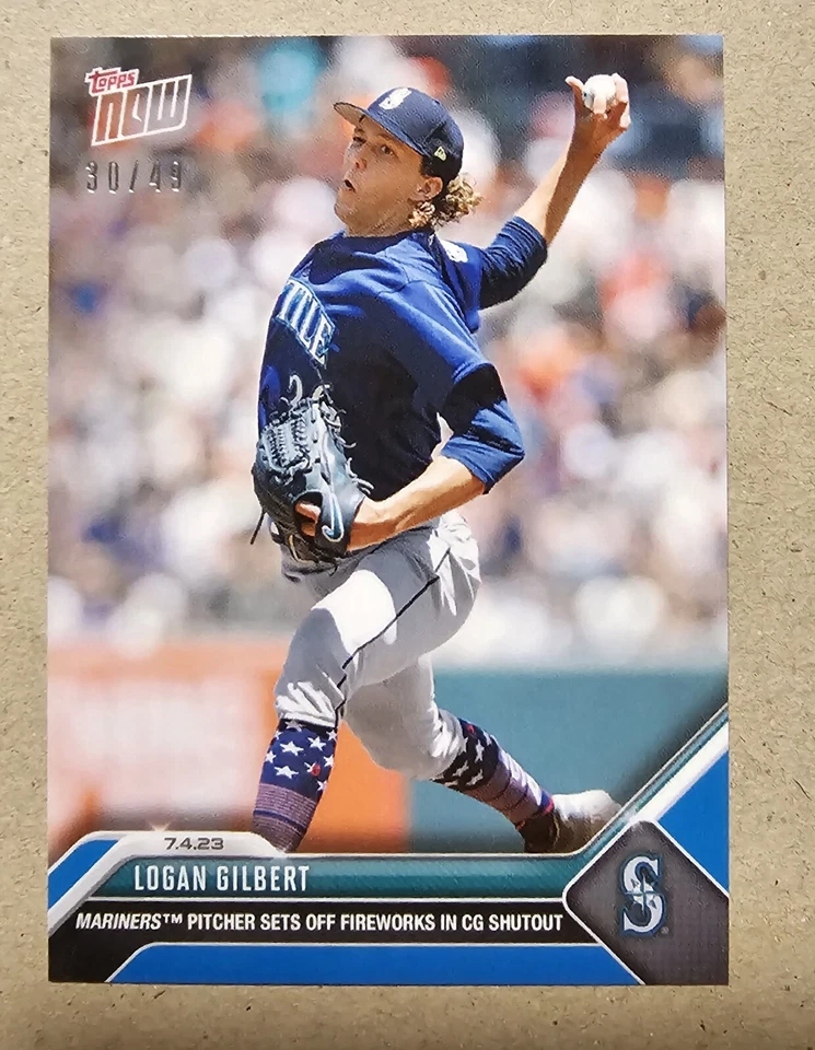Logan Gilbert Mariners CG Shut Out Giants 2023 Topps Now 525 Blue Parallel 30/49 - Image 1 of 2