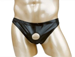 Gay Wet Look offene Butt Slips mit Penis & Hodenlöchern Lackleder Look - Bild 1 von 5
