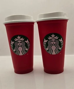 2023 STARBUCKS RED Holiday Christmas HOT Cup Tumbler 16oz Reusable Lot Of 2 - Picture 1 of 4