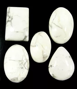 153.80 Ct Natural Howlite Loose Gemstone 24-30 mm Cabochon Stone 5 Pcs Lot- 1353 - Picture 1 of 2