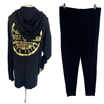 Moletom com capuz True Religion feminino grande preto dourado Big Buddha   - Imagem 1 de 4