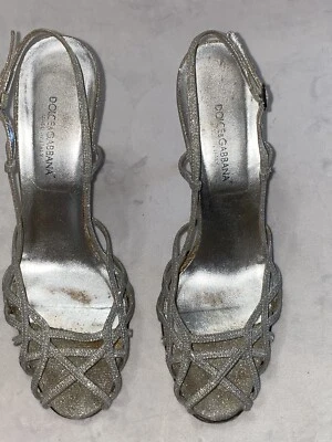 Auténticos zapatos sandalia Dolce & Gabbana plateados tacón alto talla 39 hechos en Italia Foto 1 de 4