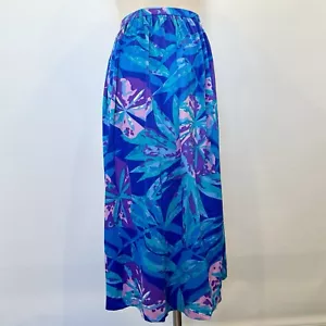 Gonna avvolgente vintage e-Stewart blu tropicale stampa floreale Elisabeth Stewart - Foto 1 di 8