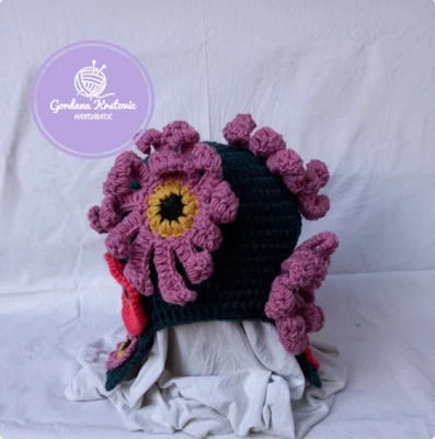 Ручной работы зеленый цветок крючком шляпа шерсти уютный подарок - Изображение 1 из 4