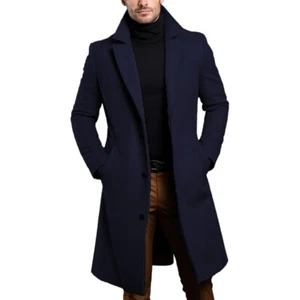 Elegant and Fashionable Black Single Breasted Wool-Like Overcoat Men Top Coat - Picture 1 of 27