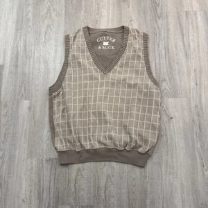 Cutter & Buck Sweater Vest Men's Large Beige Pullover Golf Plaid Check Golfing - Picture 1 of 8