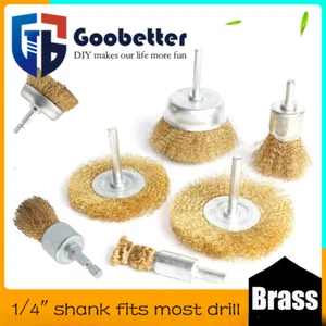 Brass Wheel & Cup Wire Brush Drill Bit Set Rust Paint Attachment Various Sets - Picture 1 of 45