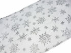Sheer Voile Christmas Table Runner - 150 X 32cm - Grey Silver Snowflakes