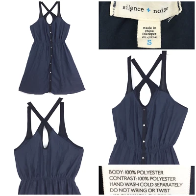 Silence + Noise Womens Small (28in Bust) Navy Blue Halter Criss-Cross Back Dress - Image 1 of 4