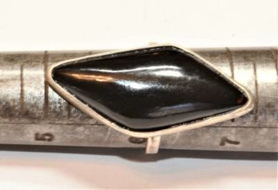 Anello A Forma Di Rombo In Argento Sterling 925 Con Onice Nero Taglia 6 4.29g - Immagine 1 di 2