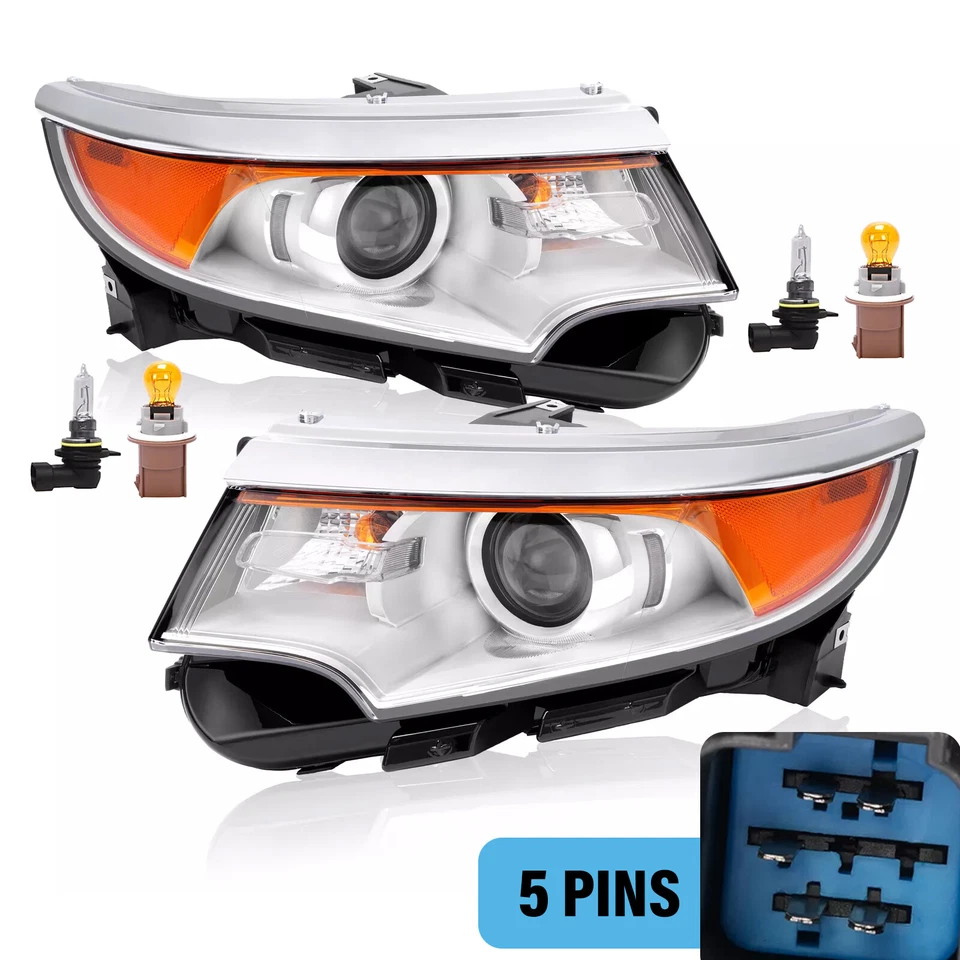 For Ford Edge 2011-2014 Pair Front Projector Headlights Lamp Left+Right 5 Plugs - Image 1 of 4