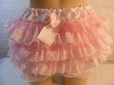 ADULTO BEBÉ SISSY satinado rosa volantes cubierta pañal bragas disfraz cosplay Foto 1 de 4