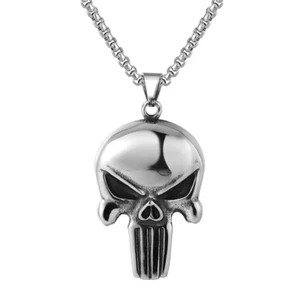 Punisher Skull Necklace Marvel Superhero Comics Jewelry Large Silvery Pendant - Picture 1 of 12