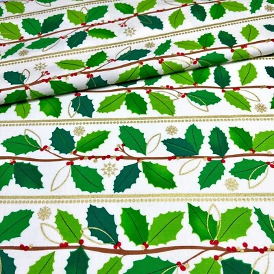 Benartex Christmas Vine Stripe Cream CM8798 Greta Lynn Kanvas Studio 1/2 YARD - Image 1 of 4