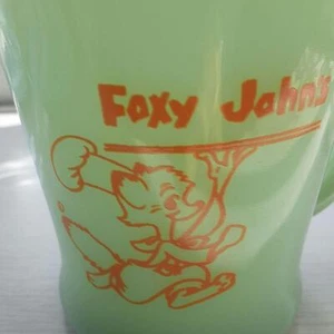 Fire-King Jade-ite advertising mug foxy Jones Restaurant Oven Ware Mid-1950s - Picture 1 of 10
