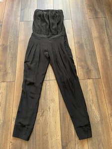 REISS Vintage jumpsuit bandeau black silk jumpsuit playsuit size 4 - Picture 1 of 24