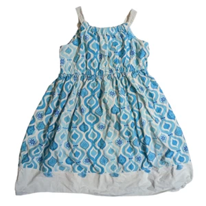 Gymboree Girls Linen Blend Dress Aqua Summer Tassel Tile Print Size 9 Blue White - Picture 1 of 8