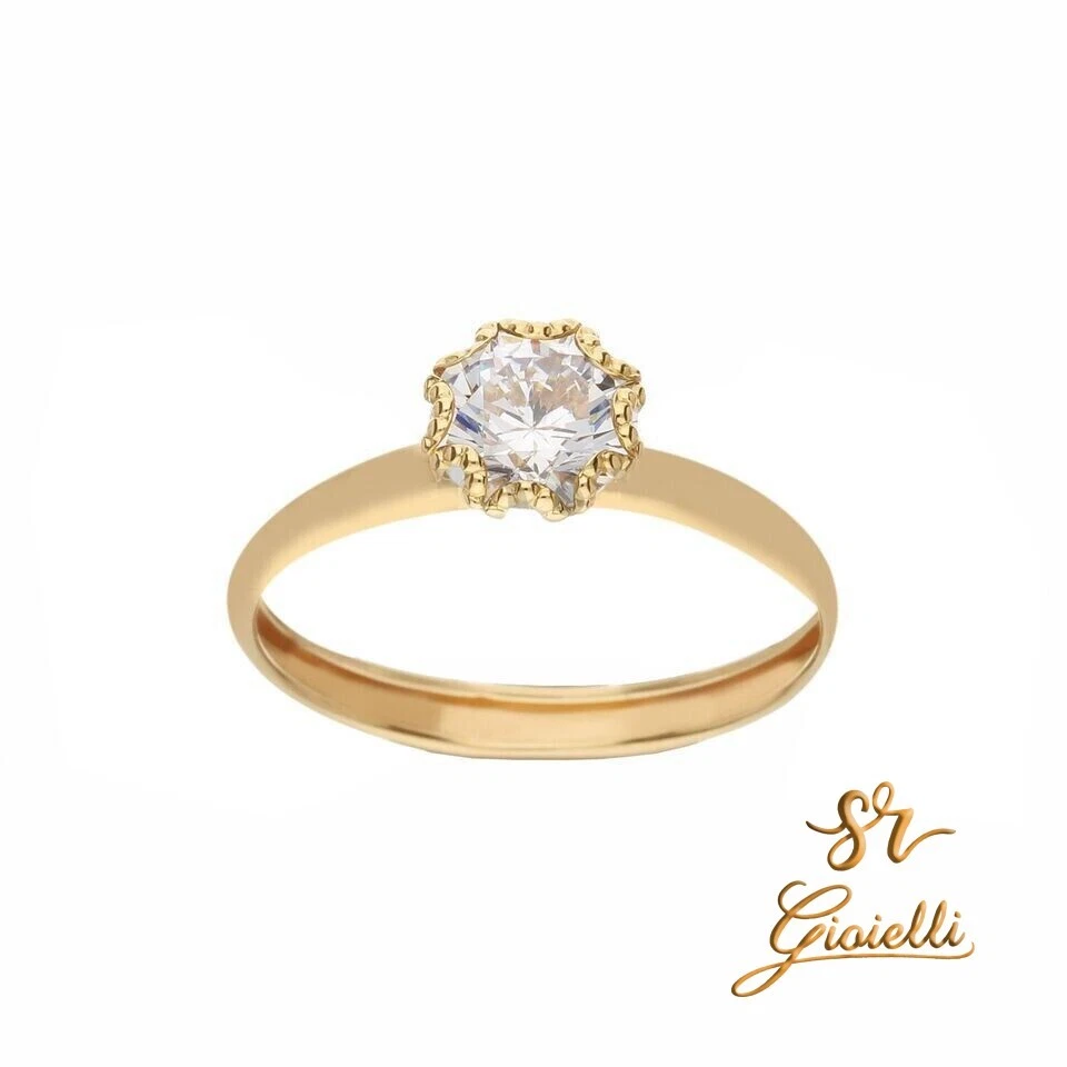 Anello ORO GIALLO Solitario con Zircone ORO 18 KT 750% List 285€ - Immagine 1 di 4