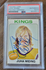 1975-76 OPC SIGNED CARD JUHA WHITEY WIDING KINGS RANGERS WHA FINLAND 142 PSA DNA