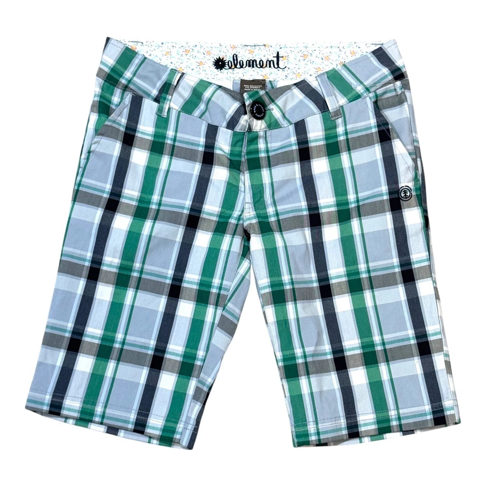 Element Plaid Bermuda Skateboarding Shorts Y2K 90’s Grunge Size 1 Blue Green - Image 1 of 4