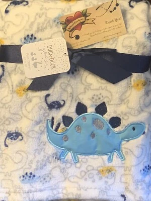 УТКА УТКА ГУСЬ BABY ОДЕЯЛО ДИНОЗАВР БЕЛЫЙ ТЕМНО-СИНИЙ СЕРЫЙ ЗОЛОТОЙ ФЛИС НОВЫЙ - Изображение 1 из 3