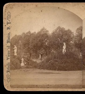 1870er Stereoansicht Eldridge Statuen Lake Eldridge Park, C Tomlinson, Elmira, NY - Bild 1 von 2