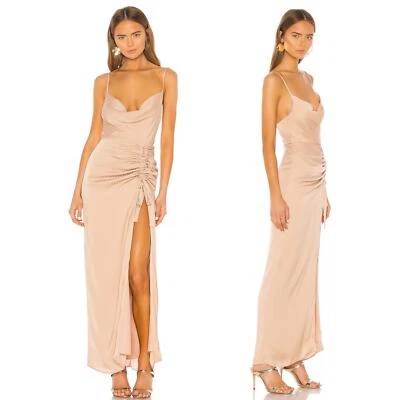 NBD Davis Gown Nude Maxi Dress Ruched Side Slit Subtle Stripe Sz M - Image 1 of 4