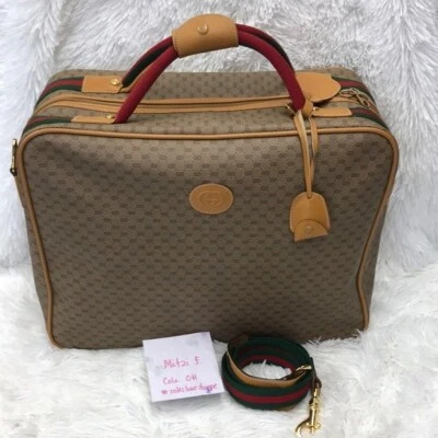 Gucci Web Monogram Vinyl Canvas Travel Bag Suitcase Sherry Line Strap Key &Lock - Image 1 of 4