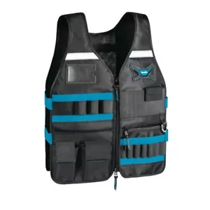 Makita Work Vest Adjustable Pockets Tool Bag, Black/Blue - Picture 1 of 2