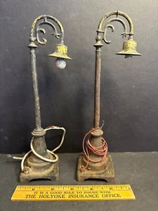2 Vintage Lamp Poles, Railroad Train Toys, Cast Iron & Brass, 8.75", Electric - Picture 1 of 9