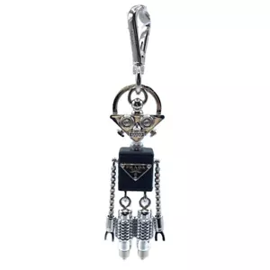 PRADA Robot Charm Keychain SilverxBlack Triangle Logo A Rank - Picture 1 of 8