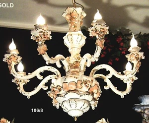 Capodimonte Made in Italy Chandelier 8 Light with Fruits Cream & Gold 33x33 - Picture 1 of 1