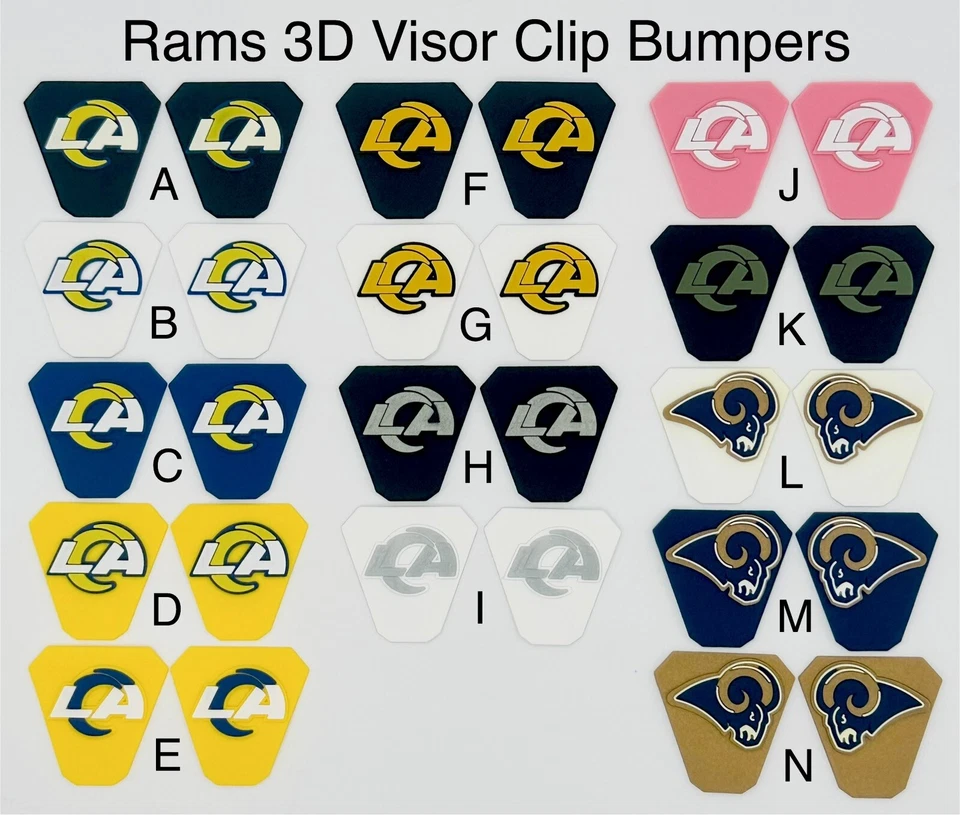 Rams 3D Visor Clip Bumpers, FULL SIZE (Clips Not Included) - Image 1 of 1