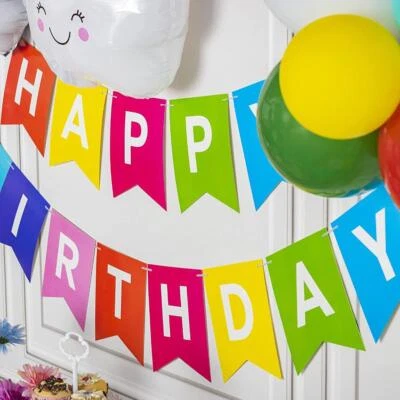 Rainbow Happy Birthday Banner Banners Colourful Birthday Party Decorations 20cm - image 1 of 3