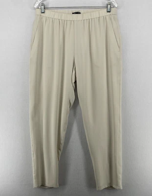 EILEEN FISHER Pant PM Silk Georgette Crepe System Slouch Taper Ankle Off White - Image 1 of 4
