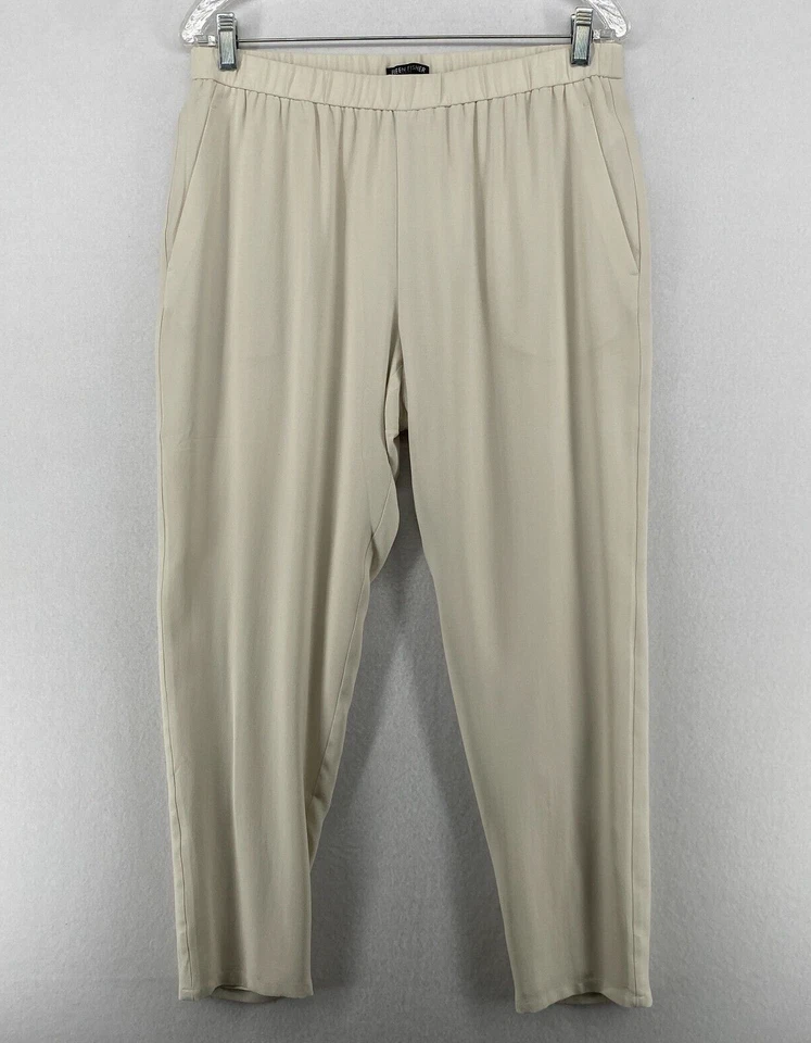 EILEEN FISHER Pant PM Silk Georgette Crepe System Slouch Taper Ankle Off White - Image 1 of 4