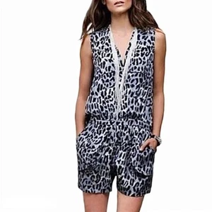 10 Crosby Derek Lam Intermix Womens Romper Size 2 Silk Sleeveless Animal Print - Picture 1 of 8