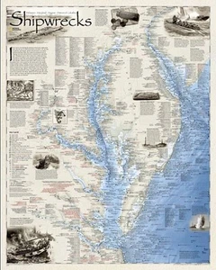 Schiffswracks von DelMarVa National Geographic Wandkarte Chesapeake Bay Maritim - Bild 1 von 3