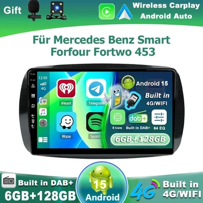 DAB+ Für Mercedes Benz Smart Forfour Fortwo 453 ANDROID 15 AUTORADIO GPS 4G HDMI - Bild 1 von 4