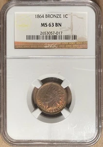 1864 NGC MS63 BN Indian Head Cent 1c - Bronze - Bild 1 von 2