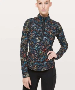 Lululemon Größe 6 Blumenmuster schwarz Vorderseite der Packung Blumenmuster 1/2 Reißverschluss - Bild 1 von 15