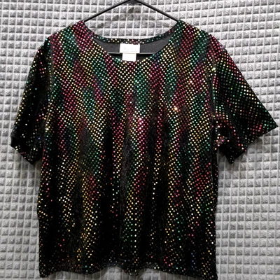 Top Negro Lentejuelas Arco Iris De Colección L-XL Glamour Colorido Fiesta Disco Rave Terciopelo Años 80 90 Foto 1 de 4