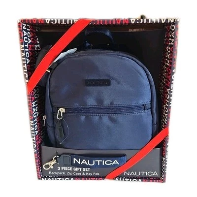 Nuevo Nautica Juego de Regalo 3 Piezas Azul Pequeño H 10" Mochila, Estuche con Cremallera y Llavero Foto 1 de 4