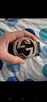 Schwarzer Original Gucci Gürtel Mit Silberner Schnalle Rund 95 Echt Leder  - Bild 1 von 4