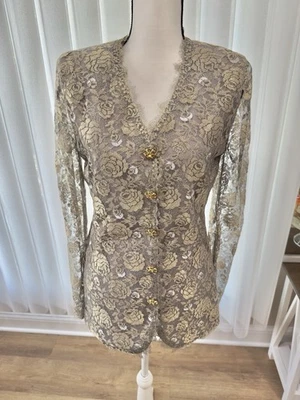 Blazer Formal Carlisle Metálico Encaje Botones Joyas Manga Larga Talla 6 Foto 1 de 4