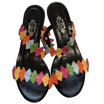 LULU Guinness London Negro Tiras Cuero Multicolor Gatito Stiletto España 7.5 Foto 1 de 4