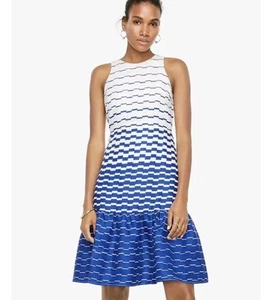 Ann Taylor ärmelloses Kleid Leinenmischung Gr. 14 kobaltblau weiß Welle gefüttert Küste - Bild 1 von 12