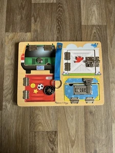 Melissa&Doug Wooden Lock And Latches Busy Board Fine Motor Skill Montessori Toy - Picture 1 of 4
