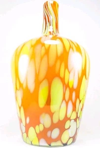 Hand Blown Murano Style Orange Green Spotted Art Glass Vase 14" Tall - Picture 1 of 19